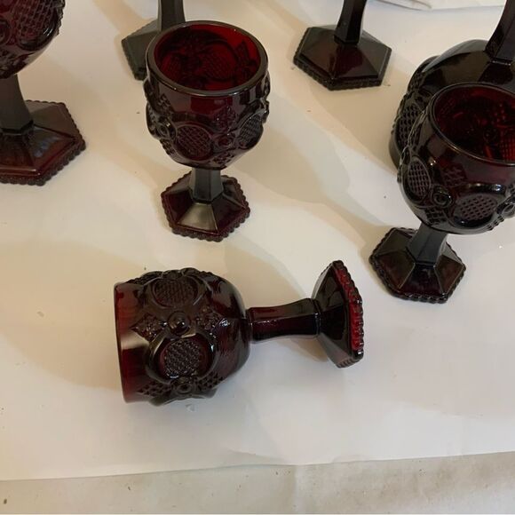 Vintage Avon Cape Cod 1876 Ruby Red Footed Cordial Glasses Goblets Set of 8 A1 - Picture 2 of 10